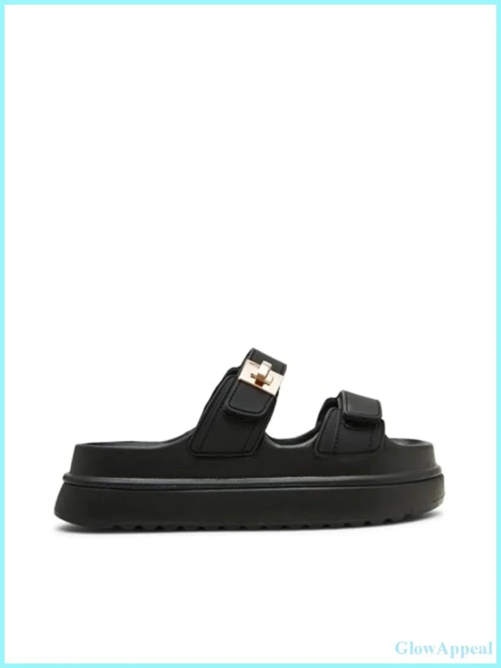 Womens Platform Sandals Black Jelly Double Velcro Strap 2 Inch Heel Round Toe